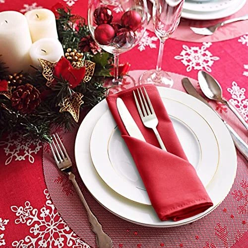 Hiasan Cloth Napkins Set of 6 20 x 20 Inch Washable Red Dinner Napkins with  H