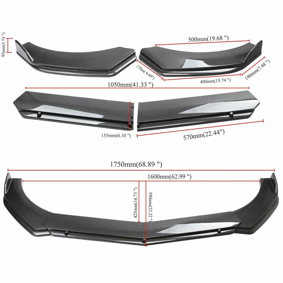 For Volvo S40 S60 S70 S80 Carbon Fiber Front Bumper Lip Spoiler Splitter Kit Foto 3 de 4