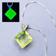 Sterling Princess Cut Vaseline Glass Necklace 925 Silver Uranium Glass