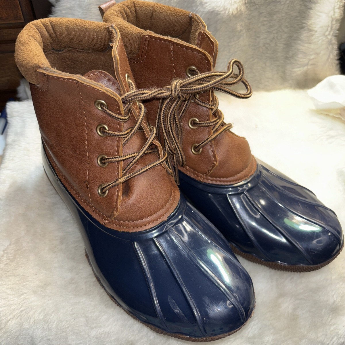 Duck Boot Women's Size 5M Sport Tan Navy Snow Insulate Rain Boots Laces Up  Shoes