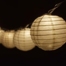 Beige Round Paper Lantern Party String Lights 4" Lanterns, 8FT Black Cord 
