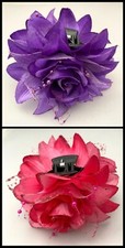 NEW PLASTIC HAIR CLAW HUGE SILK ROSES  GLITTER SELECT COLOR