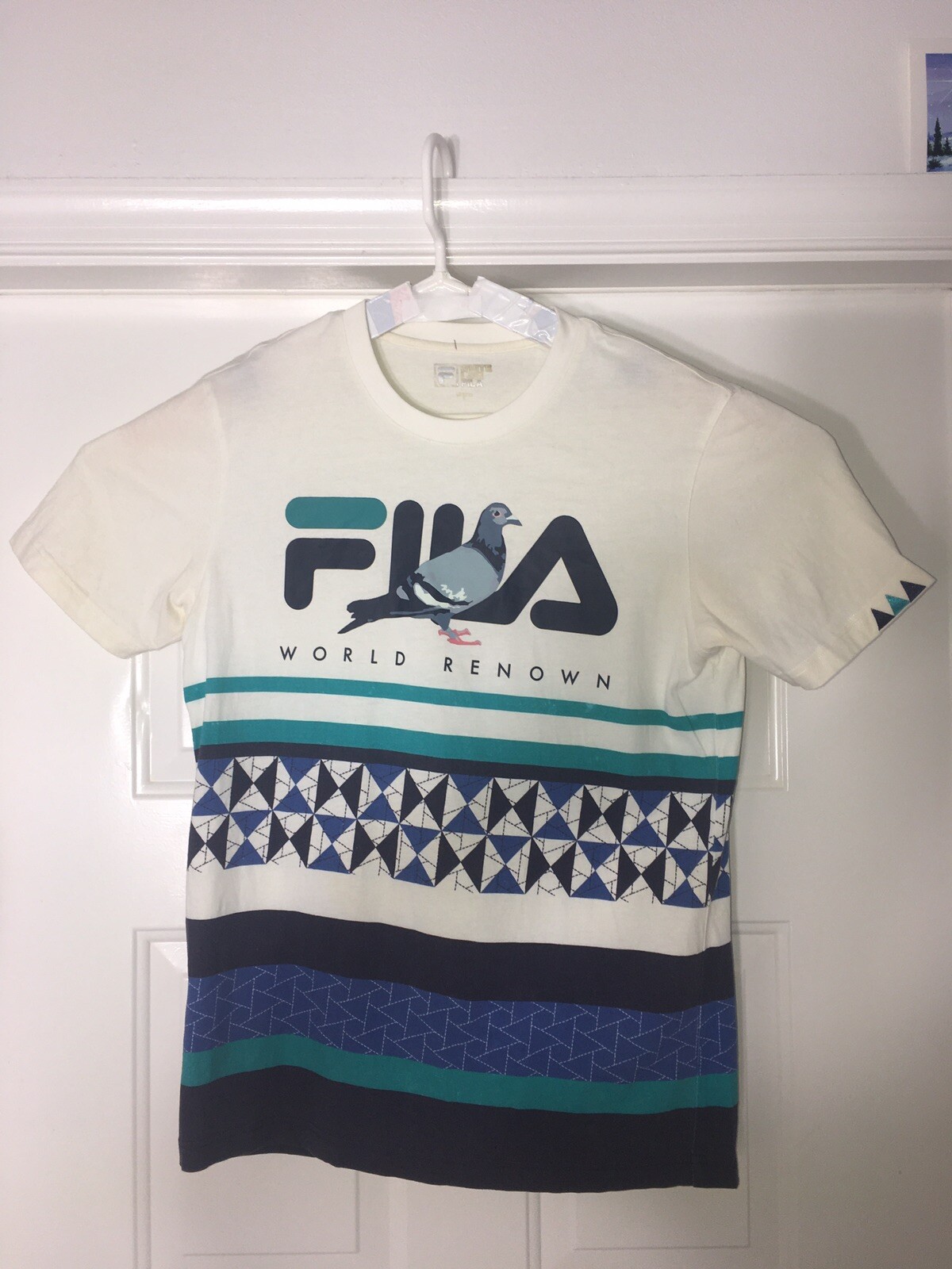 fila linea bianca fila rara maglietta grafica piccione donna Lg uomo med. Bianco