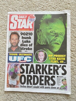 Daily Star Newspaper 15th March 2019 Prodigy Keith Flint Dead