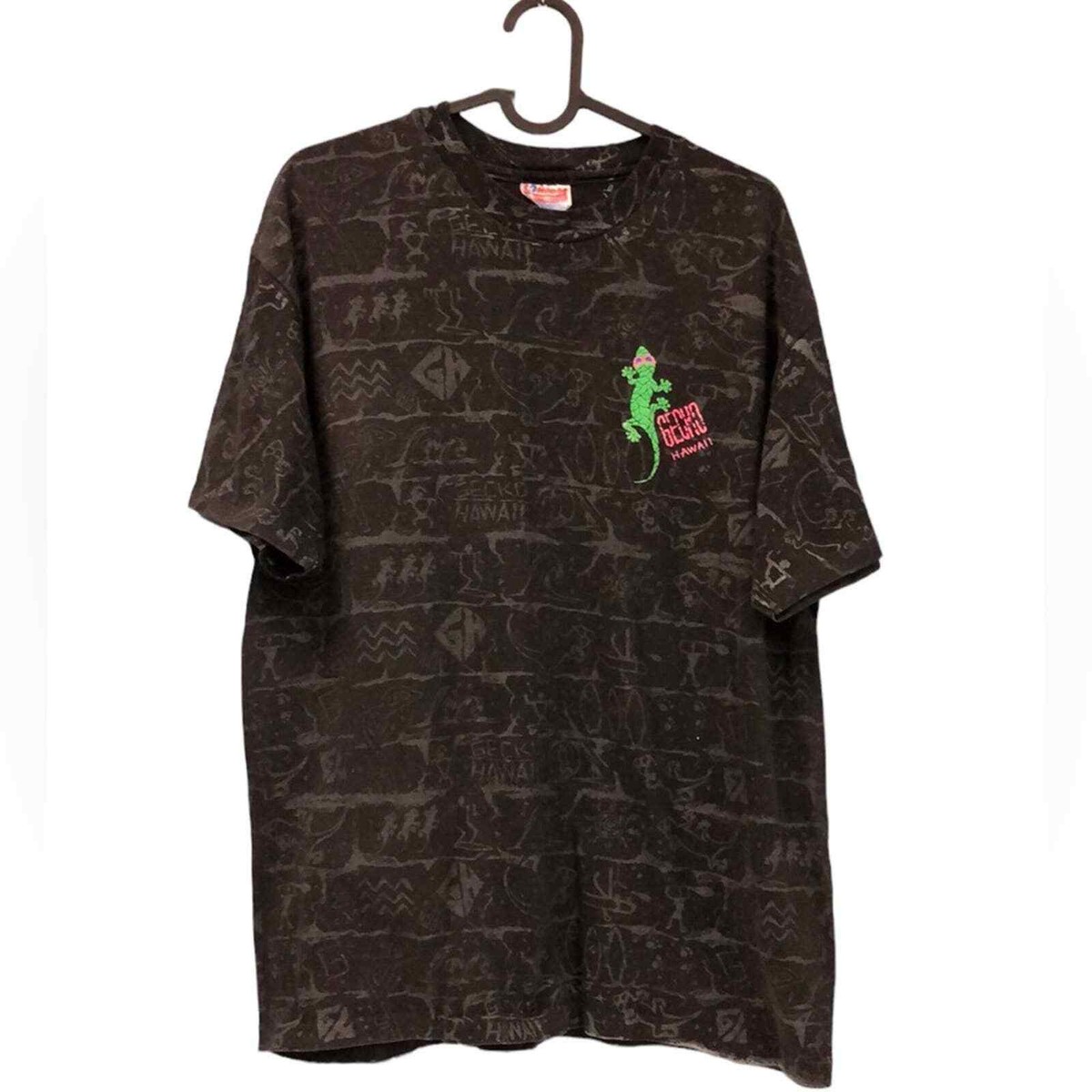 Vintage 80s 90s GECKO HAWAII T-Shirt Neon Paint Splash Retro Tee 