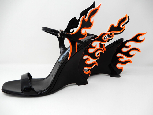 Prada Flame Sandals Size 36 Orange Black Ankle Strap Paente ship 1 business  day | eBay