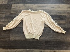 Vintage Focus White Soft Velour Sweater/Top With Ruffles