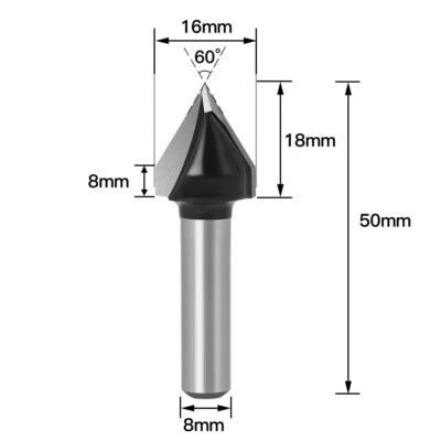 Vielseitiger Holzbearbeitungs-Fräser für hohe Effizienz 8 mm Schaft 60 Grad - Bild 1 von 4