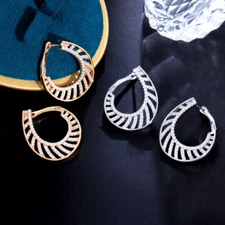 Women Trendy Silver Plated Cubic Zirconia Striped Twisted Huggie Hoop Earrings