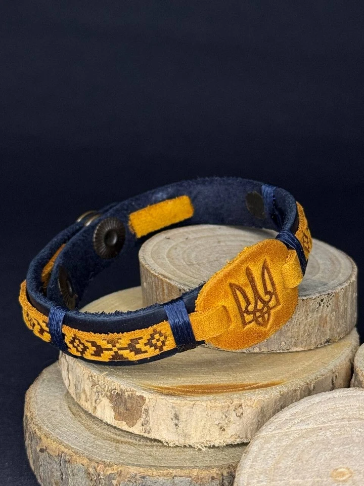 Bracciale regolabile in pelle patriottica ucraina Tridente e modello dell'Ucr... - Immagine 4 di 4