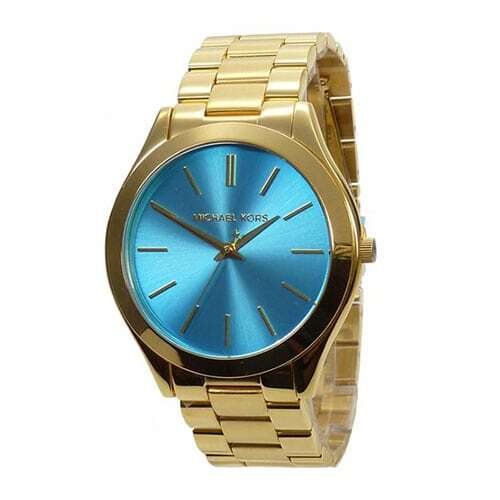 NEW MICHAEL KORS SLIM RUNWAY MK3265 GOLD/TURQUOISE BLUE WOMENS QUARTZ WATCH - Picture 3 of 8