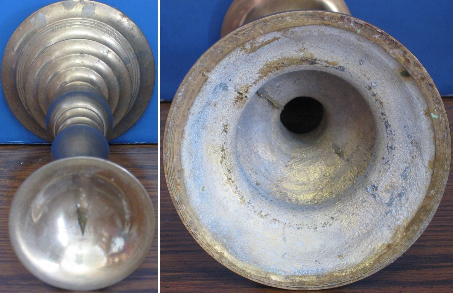 Large Heavy Brass Candle Holder - 10 1/2 Inches Tall - 4 3/8 Inch Diameter Base
