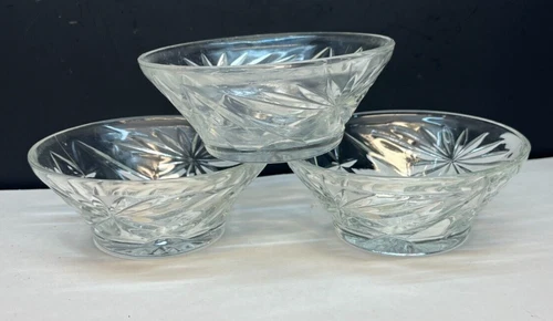 Vintage Anchor Hocking Clear Early American Prescut' 4.25" Custard Bowl-Lot of 3