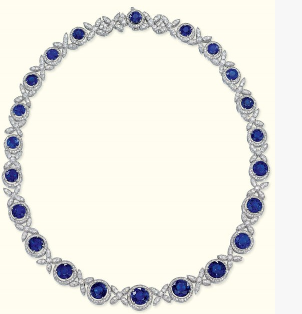 35ct Round Simulated Blue Sapphire & CZ Tennis Necklace in 14k White Gold Plated SLVR