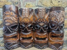 Tiki mask wood carving Hand carved & painted 30cm wall hanging wooden ornament