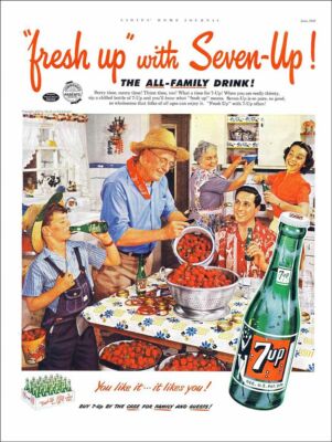 SEVEN UP 7UP STRAWBERRIES 1950s KITCHEN 16'' HEAVY DUTY USA MADE METAL ADV SIGN