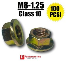  QTY 100 M8-1.25 Metric Hex Flange Nuts Class 10 Grade 8 Zinc Yellow