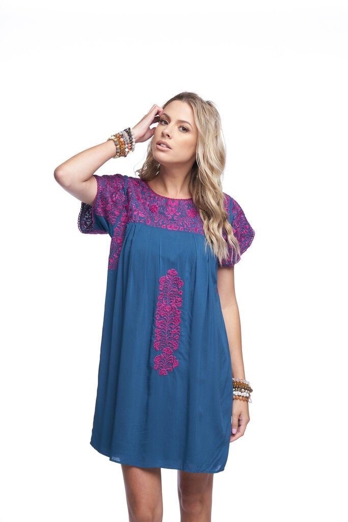 buddy love embroidered dress BuddyLove Buddy Love Embroidered Carolina Dress Navy Magenta Rayon Boho  Size XS