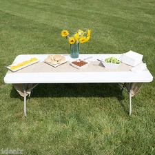 Landcaster 30"x 72" Granite White Plastic Folding Table Banquet Table