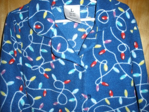 GIRLS PAJAMA SET CHRISTMAS THEMED LIGHTS FLEECE SIZE LARGE 10 12 - Picture 2 of 2
