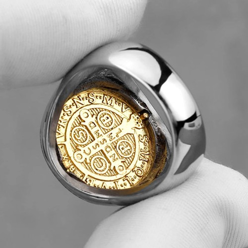 Anello Croce Gesù Acciaio Inox Uomo Moda Classico Religioso Amuleto Regalo - Foto 24 di 24