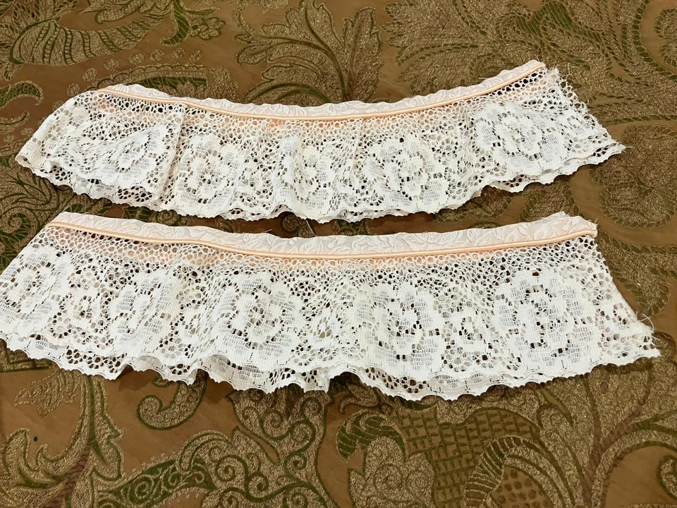 Borde de encaje crudo vintage - 2 piezas, 32" x 4" cada una - bordes festoneados con costilla rosa Foto 2 de 4