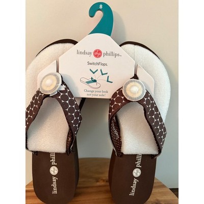 Woman's Lindsay Phillips Size 8 Taylor Brown Polka Dots Switch Flops Flip Flops