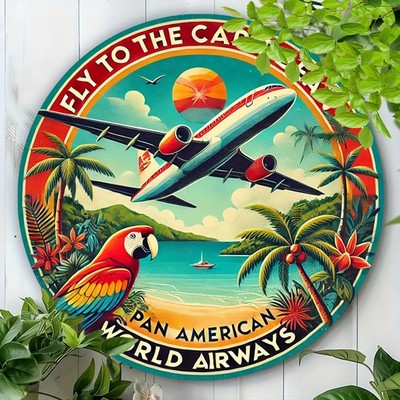 Vintage Caribbean Airways Clipper Metal Sign, 8x8 inches, Retro