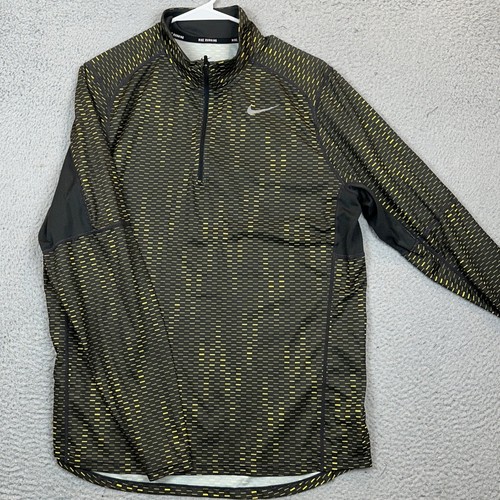 Nike Running Shirt Mens Large Dri-FIT Black Yellow Quarter-Zip Pullover Athletic