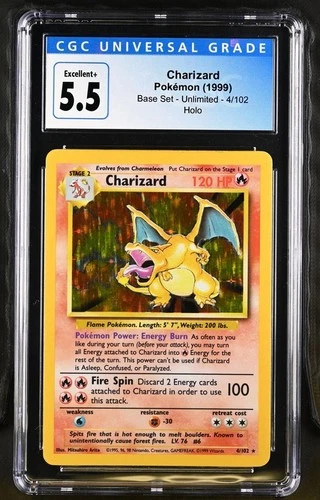 Charizard 1999 Pokémon Base Set 4/102 Holo Rare CGC 5.5 - Blue Label