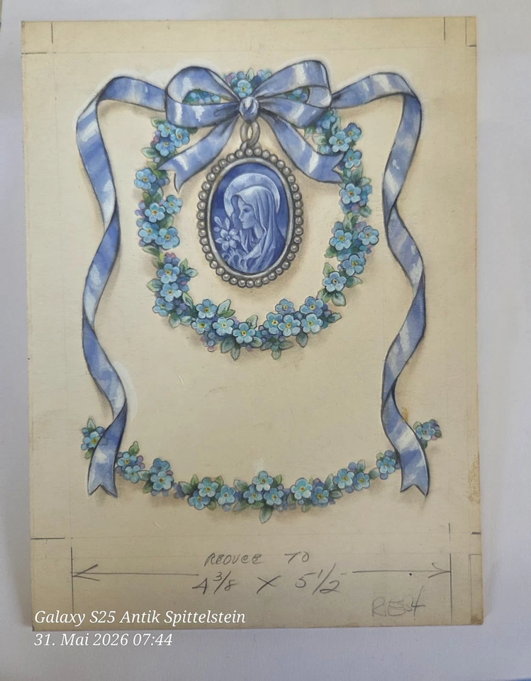 Acryl Zeichnung auf Karton Janet Kennedy USA für Goebel Hummel - Blessed Mother - Bild 1 von 3