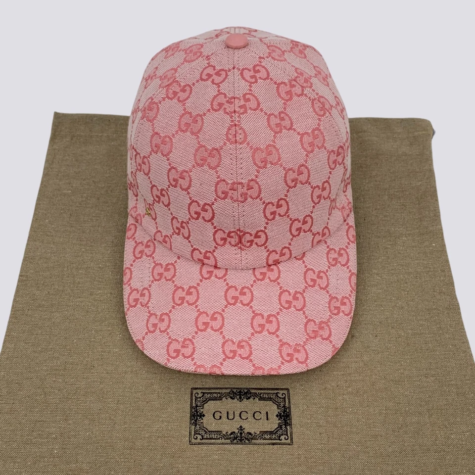 Gucci GG Monograma Lona Algodón Gorra de Béisbol Sombrero Rosa Talla M Foto 3 de 4