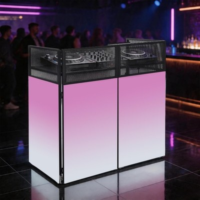 Portable DJ Booth 41.3x20.8x44.9'' DJ Facade Table Stand with Casters