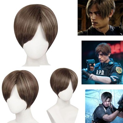 Resident Evil Leon Scott Kennedy Cosplay Wig Heat Brown Resistant Synthetic Hair