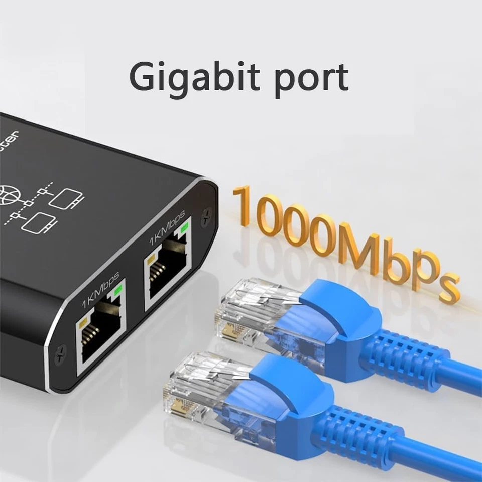 Switch Ethernet 2 Porte 1000Mbps Switch Di Rete LAN RJ45 1 a 2 Sdoppiatore - Immagine 2 di 4