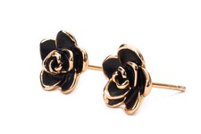 18K Gold Plated Stud Earrings,Black Rose Flower Studs For Women Hypoallergenic