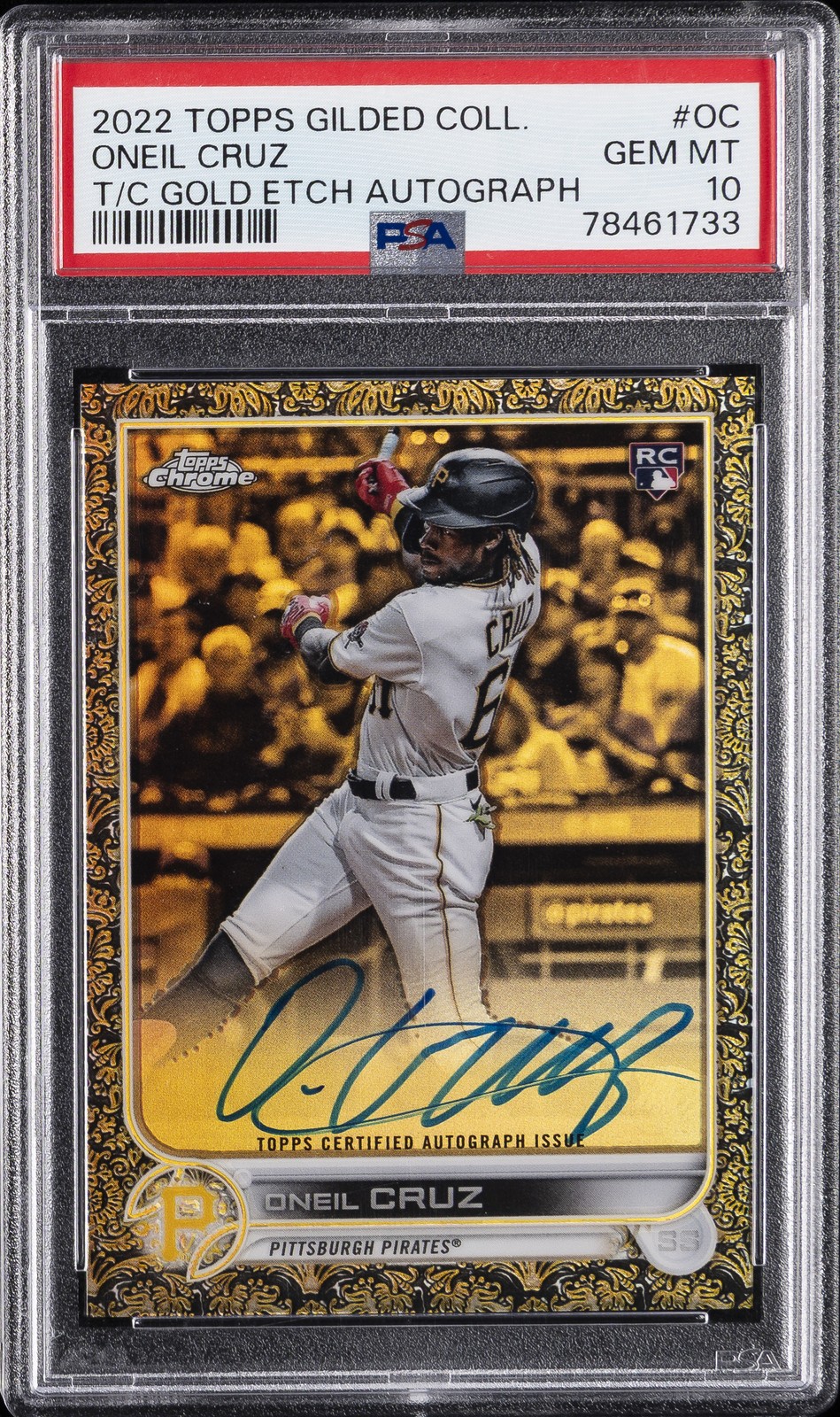 TOPPS GILDED COLLECTION TOPPS CHROME GOLD ETCH AUTOS #OC ONEIL CRUZ 73/99 PSA 10