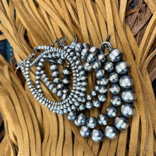 925 Sterling Silver Navajo Pearl Bracelet, stretchy or toggle clasp - Picture 3 of 9