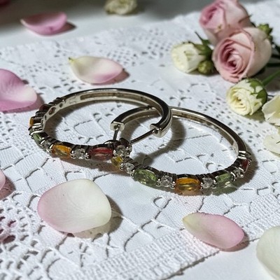 JTV Sterling Silver 925 Gemstone Hoop Earrings Garnet Peridot Citrine 1.25 