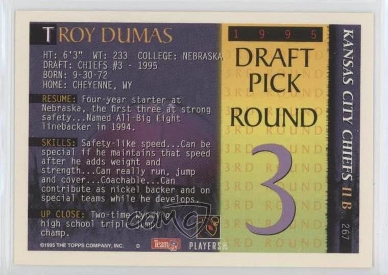 1995 Bowman Troy Dumas #267 Rookie RC - Image 2 of 2
