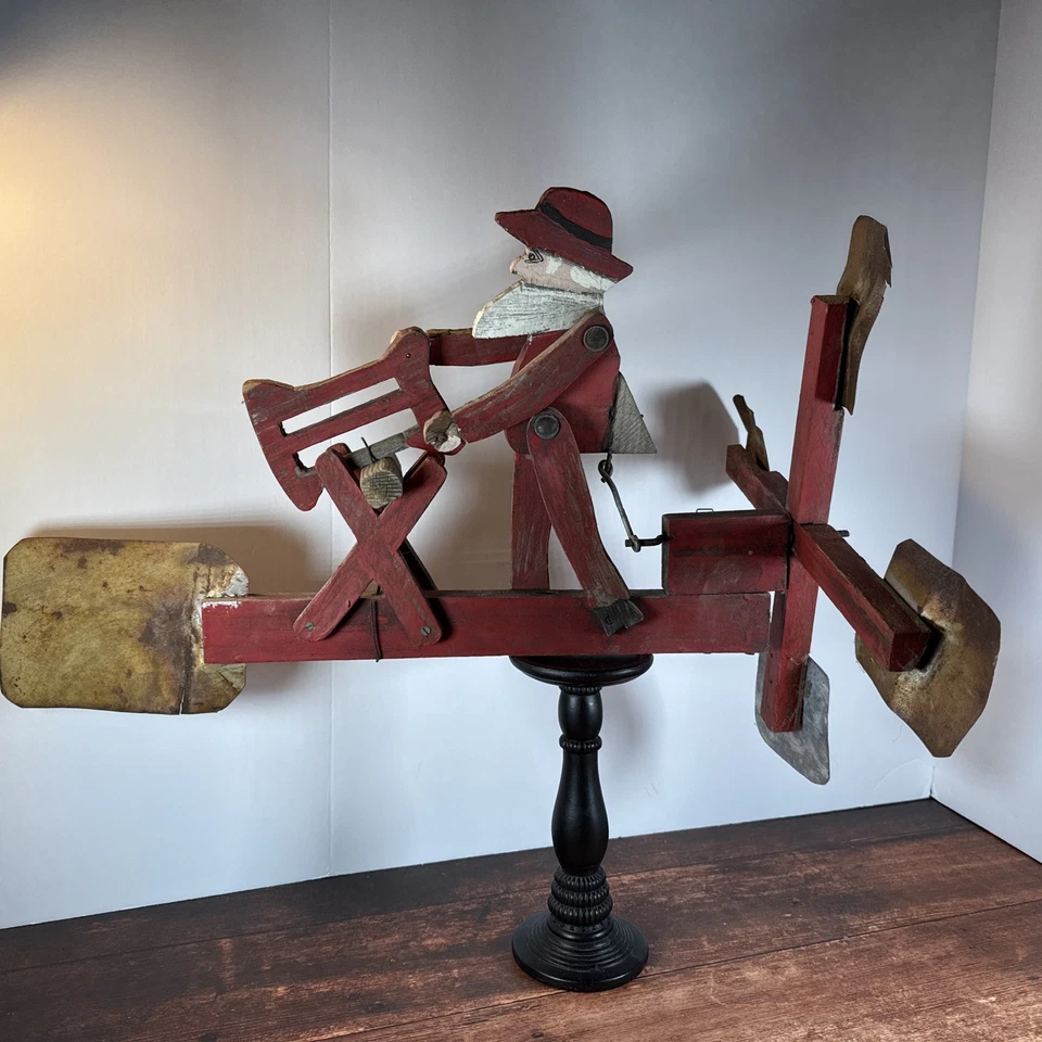 Leñador leñador veleta móvil remolino vintage arte popular hecho a mano FUNCIONA Foto 2 de 4