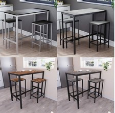 Wooden Bar Table & Stool Set 2 Seater Chair Industrial Kitchen Dining Room