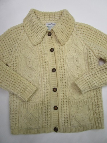 Vintage Irish Cardigan Chunky Fisherman Sweater Cable Pockets Leather Buttons, $62 - Photo 5