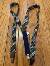 New NWT Club Room Yellow Blue Plaid Men's Suspenders One Size OSFA