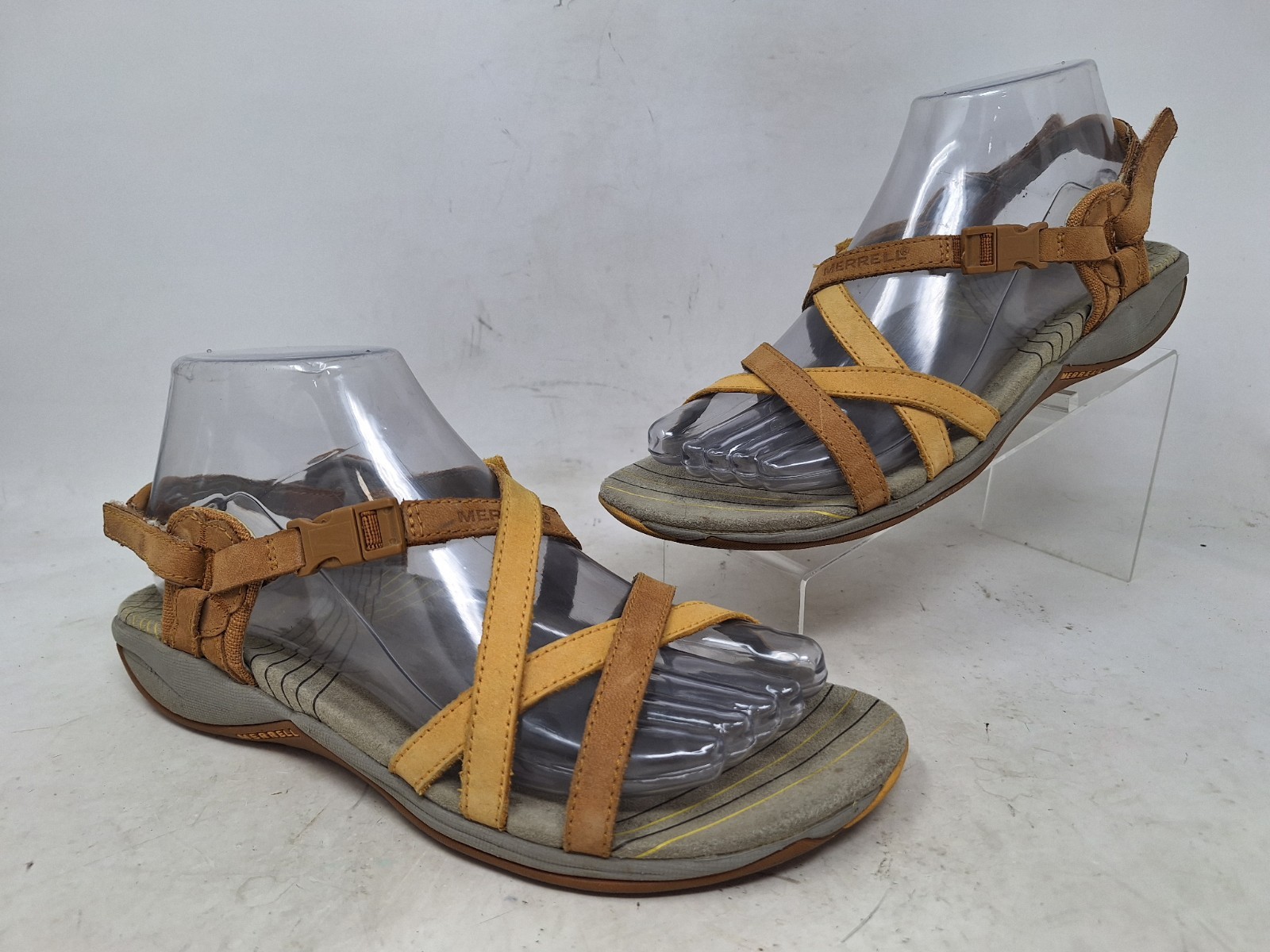 Merrell sandali donna Aster con cinturino in pelle marrone chiaro slide taglia US 7