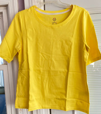 NWOT M CITRON  ISAAC MIZRAHI  yellow TOP SS 100% COTTON T SHIRT TOP LV1.5