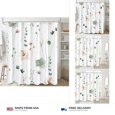 Gibelle Watercolor Floral Shower Curtain, Sage Green Beige Flower Shower Curt...