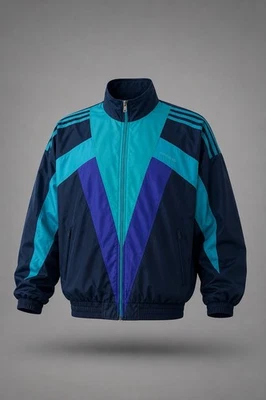 Adidas Vintage Track Jacket 90s V-Muster Dunkelblau, Türkis, Lila - Bild 1 von 4