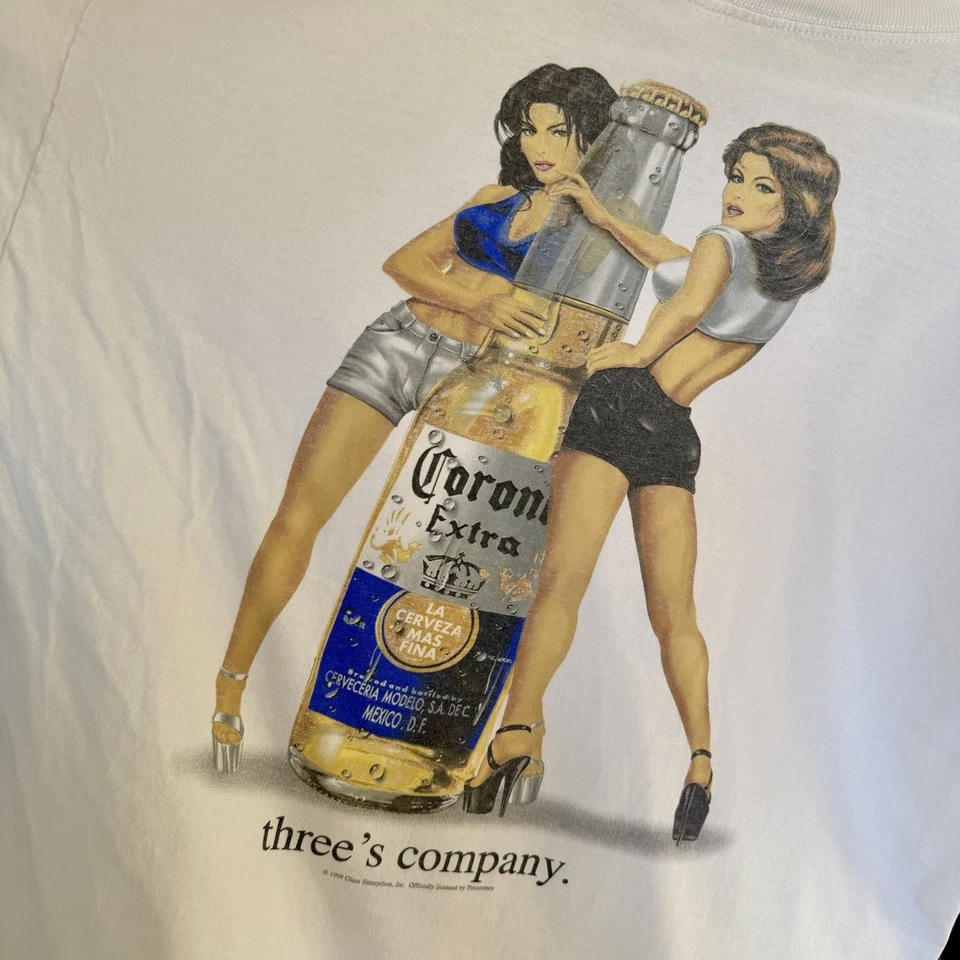 Camiseta vintage años 90 Corona Beer Pinup niñas talla XL blanca envejecida Foto 3 de 4