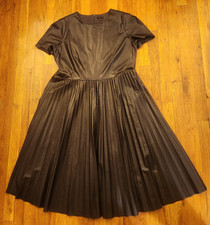 Ann Taylor Purple Short Sleeve Pleated Faux Leather Vegan Dress Size 14 EUC